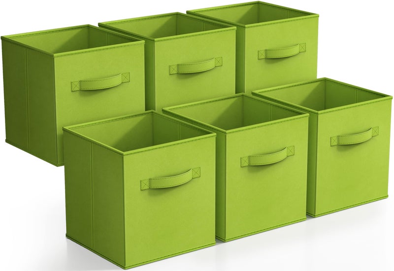 Sorbus Foldable Storage Cubes - 6 Fabric Baskets for Organizing Pantry, Closet, Shelf, Nursery, Playroom, Toy Box, Cubby - 11 Inch Dual Handle Collapsible Closet Organizers and Storage Bins (Green) - Image 1